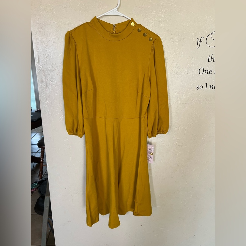 Nanette Lepore Mustard Yellow Dress Size 10 women's long sleeve midi - Picture 1 of 10